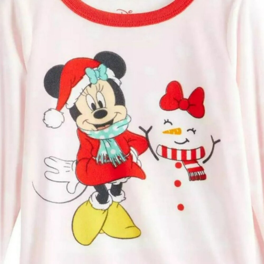 NWT. DISNEY Christmas Minnie Mouse & Snow Man 2-Pc Pajama Set - Picture 2 of 2